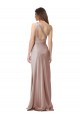 Site de Comprimento Chão Sem Mangas Cetim Elástico Rosa Empoeirado Bainha Vestidos de Madrinha / Vestidos de Noite / Vestidos de Festa