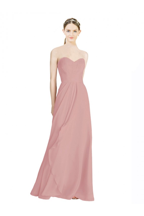 Site de Comprimento Chão Sem Mangas Chiffon Rosa Empoeirado Linha A Sem Mangas Amor Vestidos de Madrinha