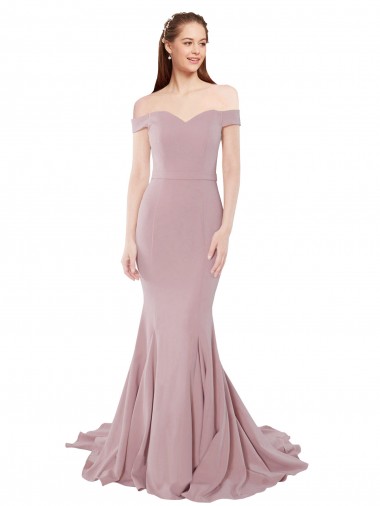 Site de Comboio Varredela Sem Mangas Crepe Esticado Rosa Empoeirado Sereia Sem Mangas Vestidos de Madrinha / Vestidos de Noite / Vestidos de Festa