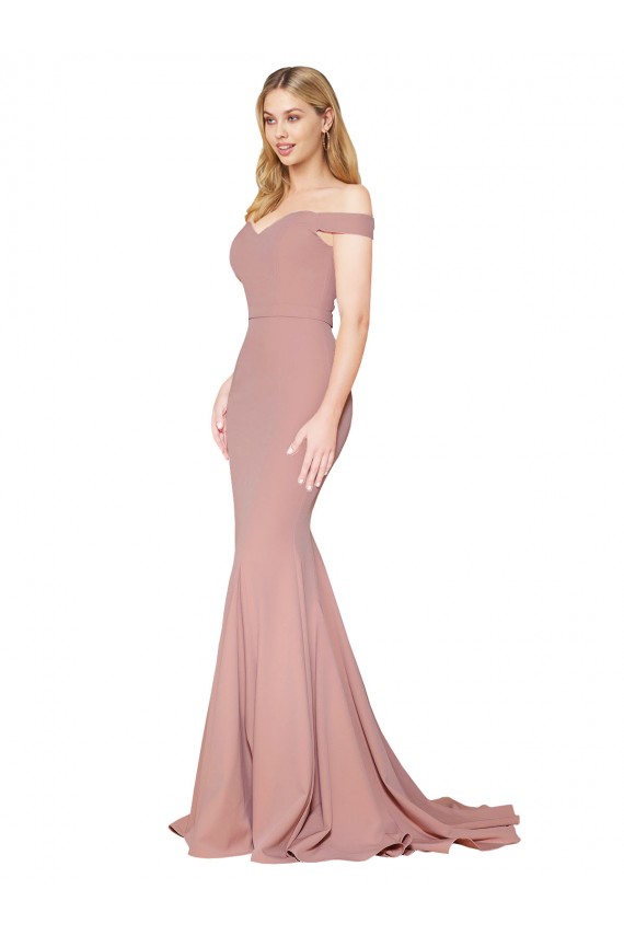 Site de Comboio Varredela Sem Mangas Crepe Esticado Rosa Empoeirado Sereia Vestidos de Madrinha / Vestidos de Noite / Vestidos de Festa
