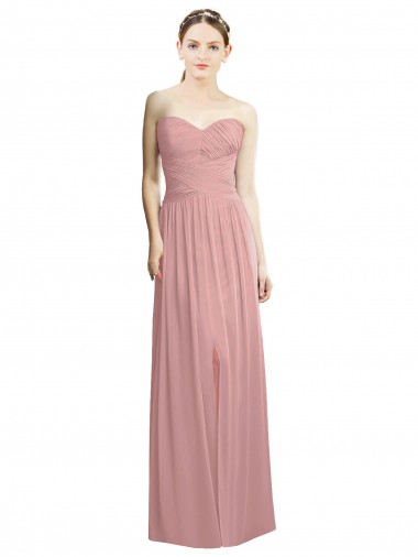 Site de Comprimento Chão Sem Mangas Chiffon Rosa Empoeirado Linha A Vestidos de Madrinha / Vestidos de Noite