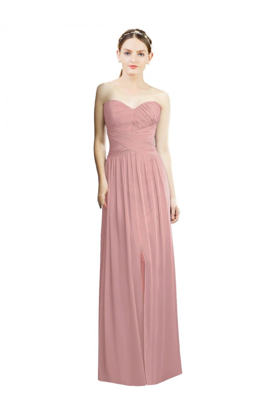 Site de Comprimento Chão Sem Mangas Chiffon Rosa Empoeirado Linha A Vestidos de Madrinha / Vestidos de Noite