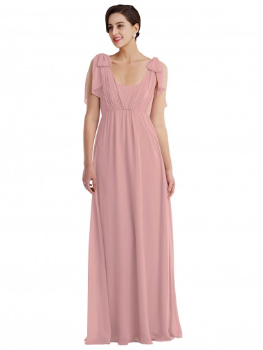 Site de Comprimento Chão Sem Mangas Chiffon Rosa Empoeirado Linha A Sem Mangas Cabeçada Vestidos de Madrinha