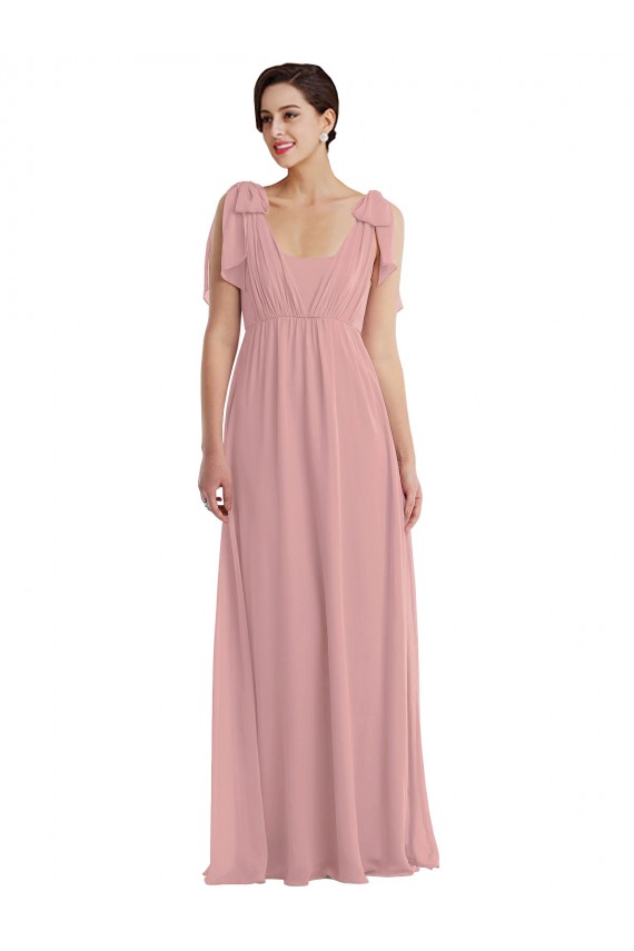 Site de Comprimento Chão Sem Mangas Chiffon Rosa Empoeirado Linha A Sem Mangas Cabeçada Vestidos de Madrinha
