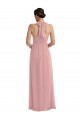 Site de Comprimento Chão Sem Mangas Chiffon Rosa Empoeirado Linha A Sem Mangas Cabeçada Vestidos de Madrinha
