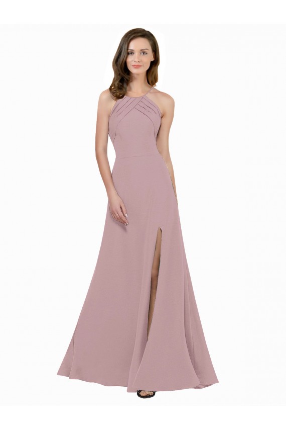 Site de Comprimento Chão Sem Mangas Crepe Esticado Rosa Empoeirado Linha A Vestidos de Madrinha / Vestidos de Festa