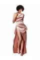 Site de Comprimento Chão Sem Mangas Cetim Sedoso Rosa Empoeirado Linha A Vestidos de Madrinha / Vestidos de Noite / Vestidos de Festa