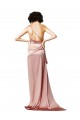 Site de Comprimento Chão Sem Mangas Cetim Sedoso Rosa Empoeirado Linha A Vestidos de Madrinha / Vestidos de Noite / Vestidos de Festa