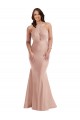 Site de Comprimento Chão Sem Mangas Cetim Sedoso Rosa Empoeirado Sereia Vestidos de Madrinha / Vestidos de Noite / Vestidos de Festa