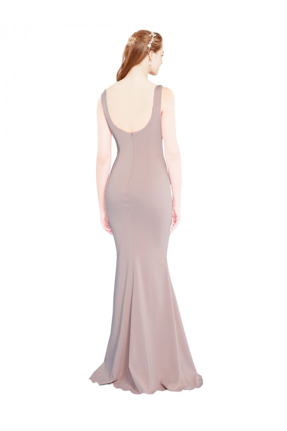 Site de Comprimento Chão Mangas Curtas Crepe Esticado Rosa Empoeirado Sereia Vestidos de Madrinha / Vestidos de Noite / Vestidos de Festa