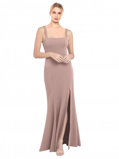 Site de Comprimento Chão Sem Mangas Crepe Esticado Rosa Empoeirado Sereia Vestidos de Madrinha / Vestidos de Festa
