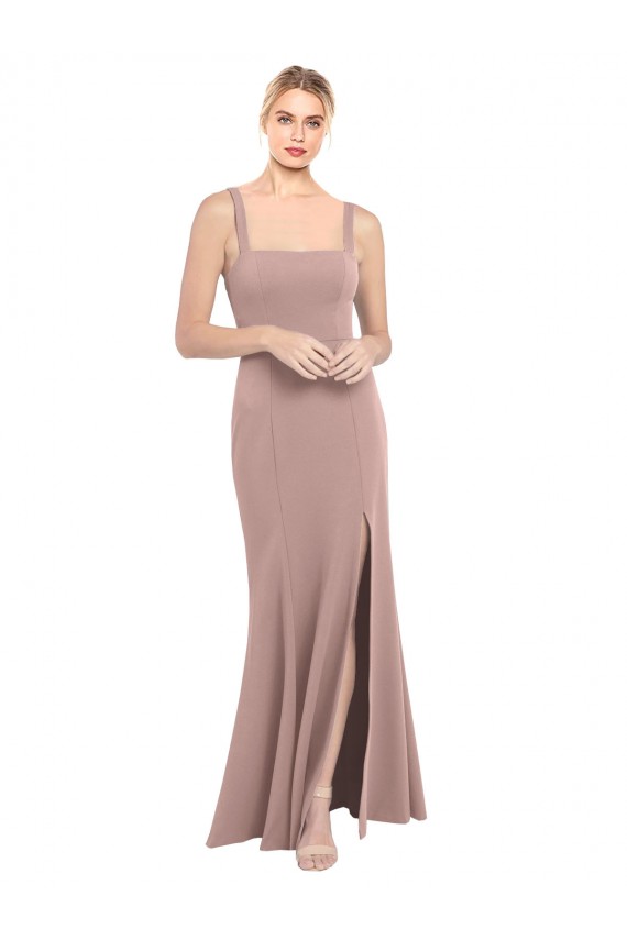 Site de Comprimento Chão Sem Mangas Crepe Esticado Rosa Empoeirado Sereia Vestidos de Madrinha / Vestidos de Festa