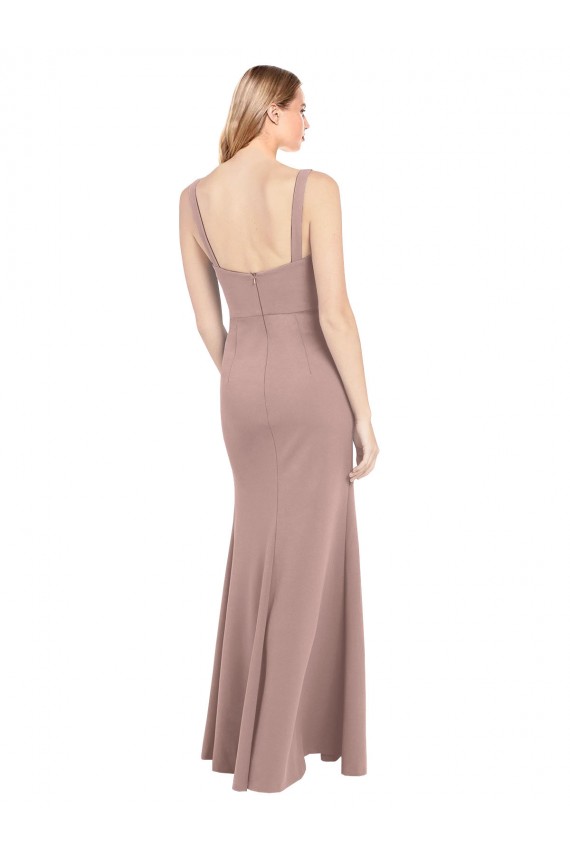 Site de Comprimento Chão Sem Mangas Crepe Esticado Rosa Empoeirado Sereia Vestidos de Madrinha / Vestidos de Festa