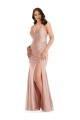 Site de Comprimento Chão Sem Mangas Cetim Sedoso Rosa Empoeirado Sereia Sem Mangas Vestidos de Madrinha / Vestidos de Noite / Vestidos de Festa