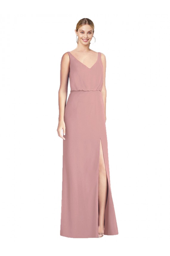 Site de Comprimento Chão Sem Mangas Chiffon Rosa Empoeirado Sereia Vestidos de Madrinha