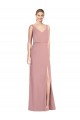 Site de Comprimento Chão Sem Mangas Chiffon Rosa Empoeirado Sereia Vestidos de Madrinha