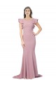 Site de Comboio Varredela Mangas Esvoaçantes Crepe Esticado Rosa Empoeirado Sereia Vestidos de Madrinha / Vestidos de Noite / Vestidos de Festa