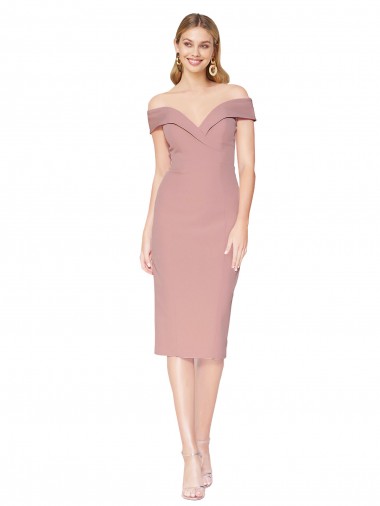 Site de Comprimento Joelho Sem Mangas Crepe Esticado Rosa Empoeirado Sereia Vestidos de Madrinha / Vestidos de Noite / Vestidos de Festa
