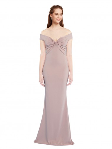 Site de Comprimento Chão Sem Mangas Crepe Esticado Rosa Empoeirado Sereia Sem Mangas Fora do Ombro Vestidos de Madrinha / Vestidos de Noite / Vestidos de Festa