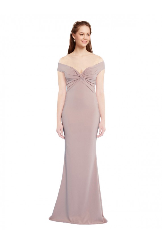 Site de Comprimento Chão Sem Mangas Crepe Esticado Rosa Empoeirado Sereia Sem Mangas Fora do Ombro Vestidos de Madrinha / Vestidos de Noite / Vestidos de Festa