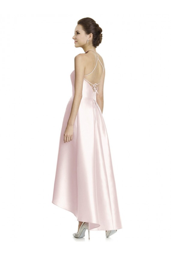 Site de Alto Baixo Sem Mangas Cetim Rosa Linha A Vestidos de Madrinha