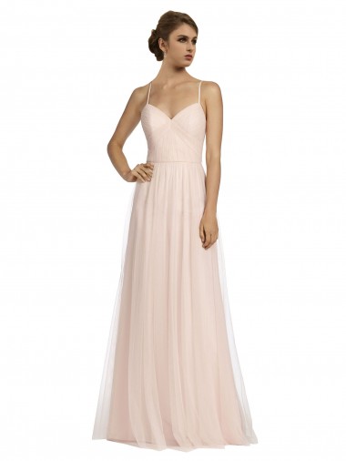 Site de Comprimento Chão Sem Mangas Tule Rosa Linha A Vestidos de Madrinha