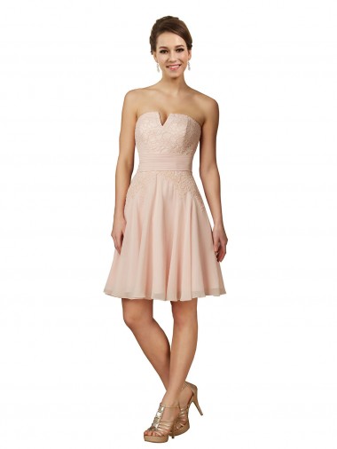 Site de Comprimento Joelho Sem Mangas Chiffon & Renda Rosa Linha A Vestidos de Madrinha / Vestidos de Cocktail