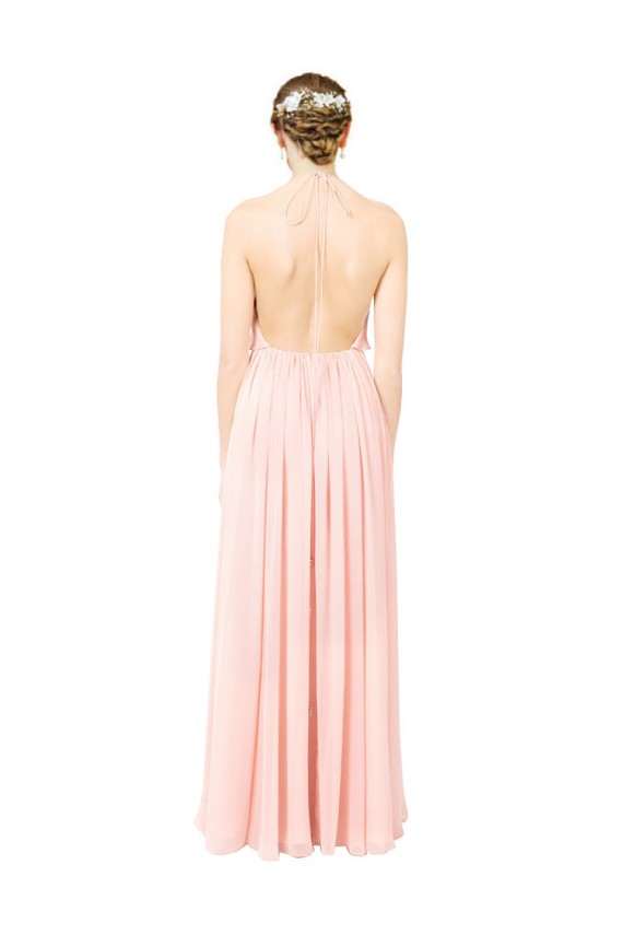 Site de Comprimento Chão Sem Mangas Chiffon Rosa Linha A Sem Mangas Cabeçada Vestidos de Madrinha