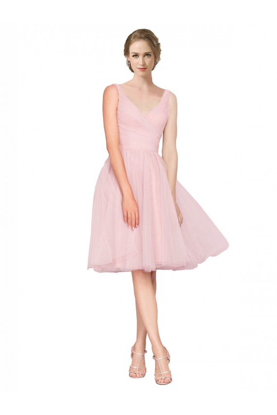 Site de Comprimento Joelho Sem Mangas Tule Rosa Linha A Vestidos de Madrinha / Vestidos de Cocktail / Vestidos de Homecoming
