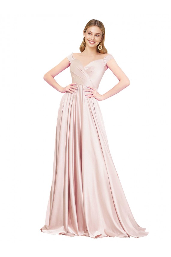 Site de Comprimento Chão Sem Mangas Cetim Rosa Linha A Vestidos de Madrinha / Vestidos de Noite / Vestidos de Festa