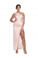 Site de Comprimento Chão Sem Mangas Cetim Sedoso Rosa Linha A Vestidos de Madrinha / Vestidos de Festa