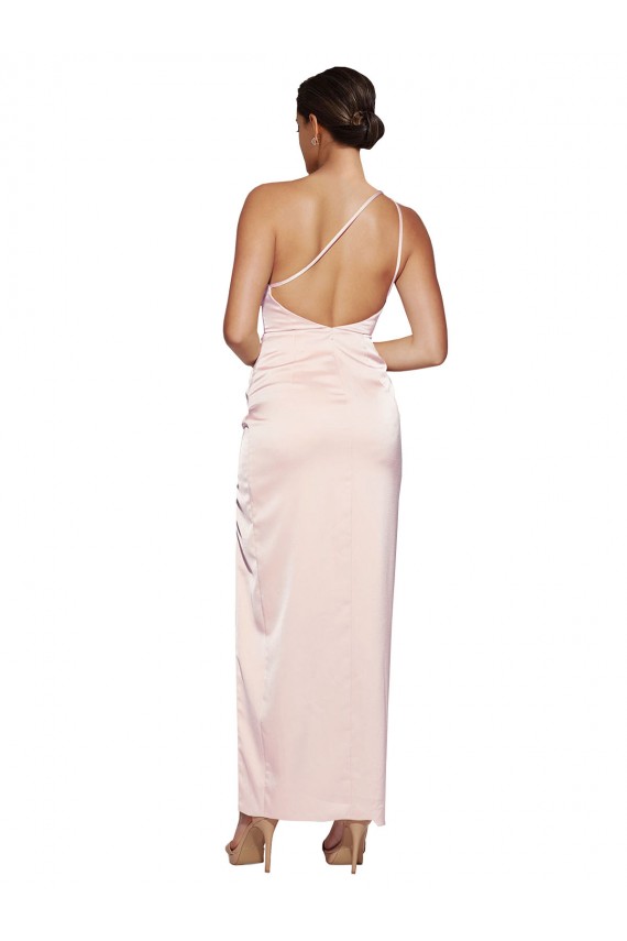 Site de Comprimento Chão Sem Mangas Cetim Sedoso Rosa Linha A Vestidos de Madrinha / Vestidos de Festa