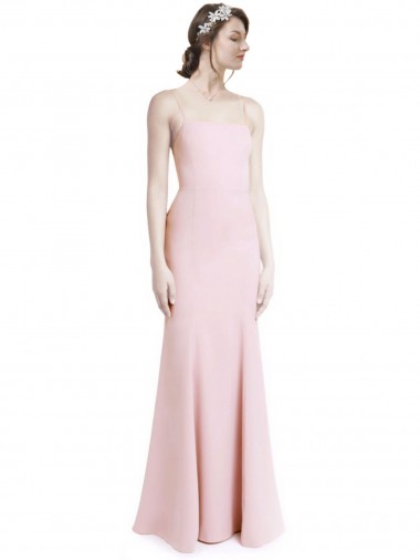 Site de Comprimento Chão Sem Mangas Crepe Esticado Rosa Sereia Vestidos de Madrinha / Vestidos de Festa