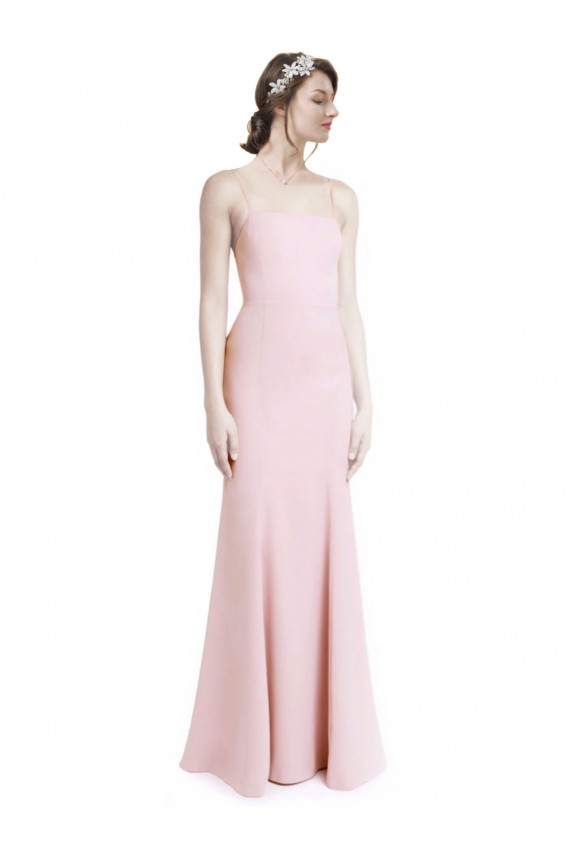 Site de Comprimento Chão Sem Mangas Crepe Esticado Rosa Sereia Vestidos de Madrinha / Vestidos de Festa