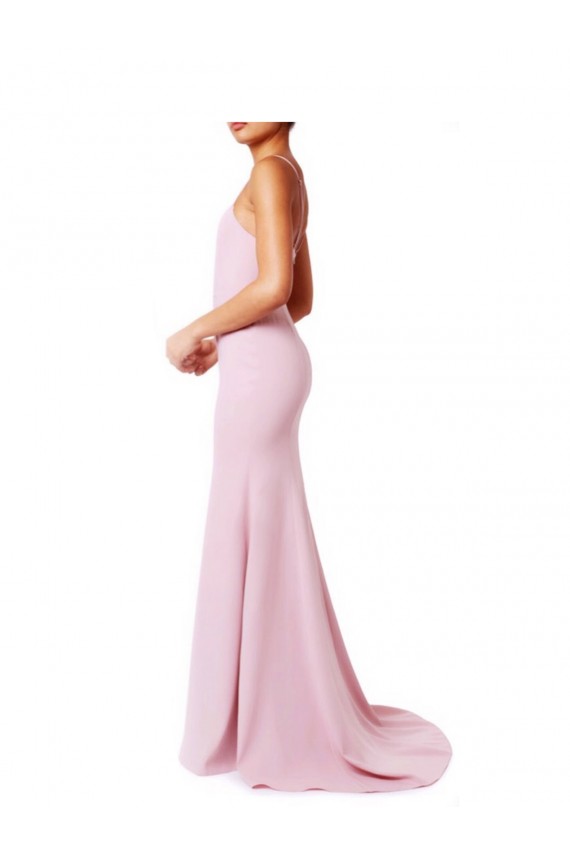 Site de Comprimento Chão Sem Mangas Crepe Esticado Rosa Sereia Vestidos de Madrinha / Vestidos de Festa