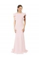 Site de Comboio Varredela Mangas Folhos Crepe Esticado Rosa Sereia Vestidos de Madrinha / Vestidos de Festa
