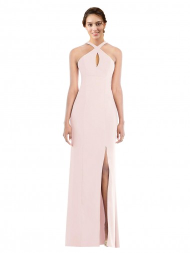 Site de Comprimento Chão Sem Mangas Crepe Esticado Rosa Trombeta Sem Mangas Cabeçada Vestidos de Madrinha / Vestidos de Noite / Vestidos de Festa