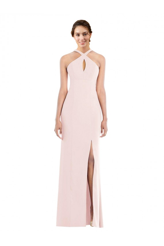Site de Comprimento Chão Sem Mangas Crepe Esticado Rosa Trombeta Sem Mangas Cabeçada Vestidos de Madrinha / Vestidos de Noite / Vestidos de Festa