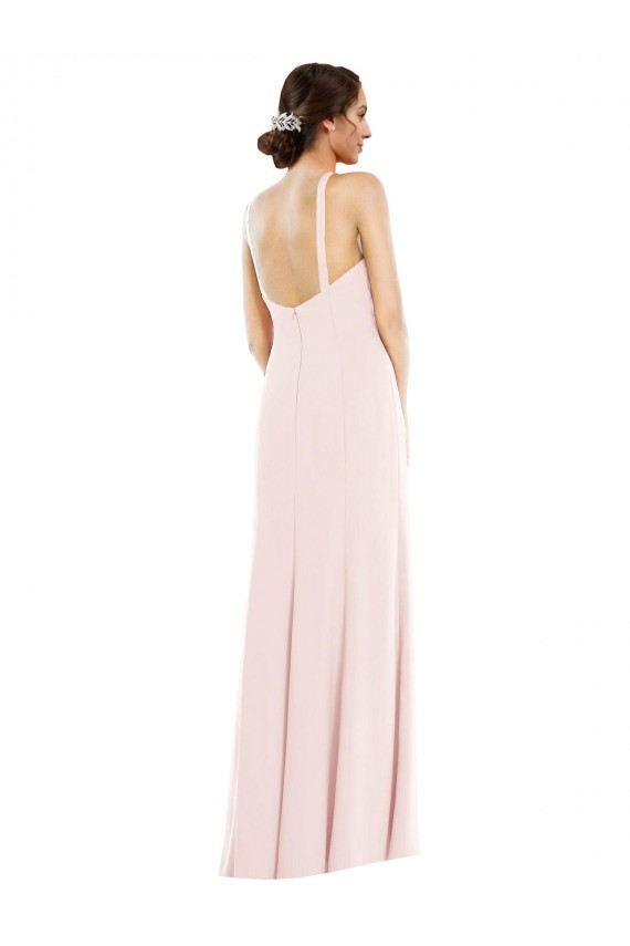 Site de Comprimento Chão Sem Mangas Crepe Esticado Rosa Trombeta Sem Mangas Cabeçada Vestidos de Madrinha / Vestidos de Noite / Vestidos de Festa