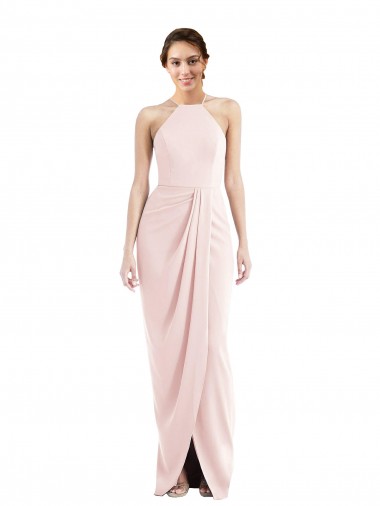 Site de Comprimento Chão Sem Mangas Crepe Esticado Rosa Trombeta Vestidos de Madrinha / Vestidos de Festa