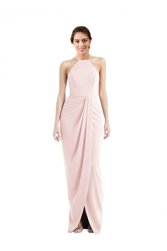 Site de Comprimento Chão Sem Mangas Crepe Esticado Rosa Trombeta Vestidos de Madrinha / Vestidos de Festa