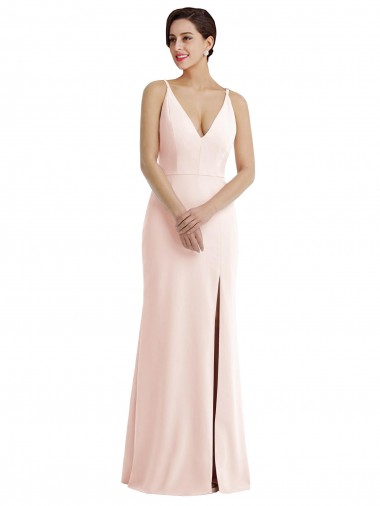 Site de Comprimento Chão Sem Mangas Crepe Esticado Rosa Trombeta Vestidos de Madrinha / Vestidos de Noite / Vestidos de Festa