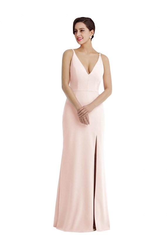 Site de Comprimento Chão Sem Mangas Crepe Esticado Rosa Trombeta Vestidos de Madrinha / Vestidos de Noite / Vestidos de Festa