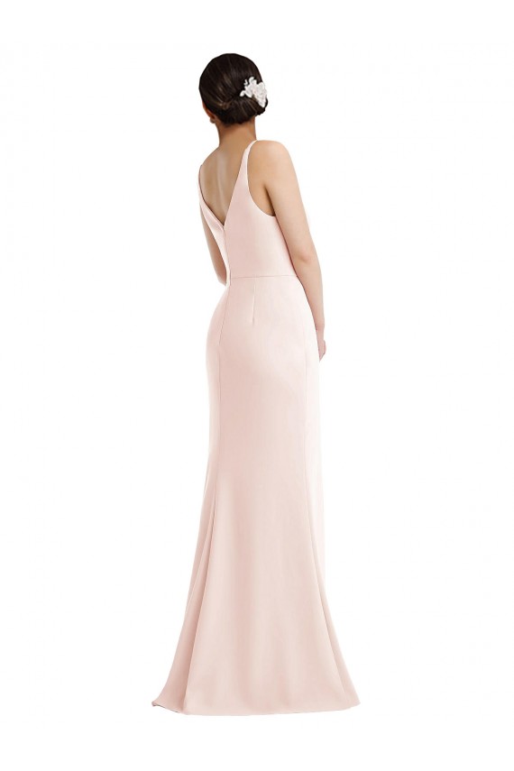 Site de Comprimento Chão Sem Mangas Crepe Esticado Rosa Trombeta Vestidos de Madrinha / Vestidos de Noite / Vestidos de Festa