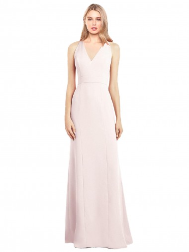 Site de Comprimento Chão Sem Mangas Crepe Esticado Rosa Trombeta Sem Mangas Decote V Vestidos de Madrinha / Vestidos de Festa