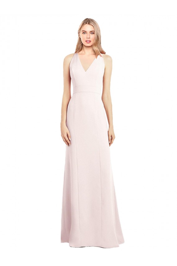 Site de Comprimento Chão Sem Mangas Crepe Esticado Rosa Trombeta Sem Mangas Decote V Vestidos de Madrinha / Vestidos de Festa