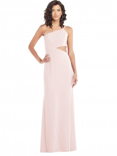 Site de Comprimento Chão Sem Mangas Crepe Esticado Rosa Trombeta Sem Mangas Um Ombro Vestidos de Madrinha / Vestidos de Noite / Vestidos de Festa