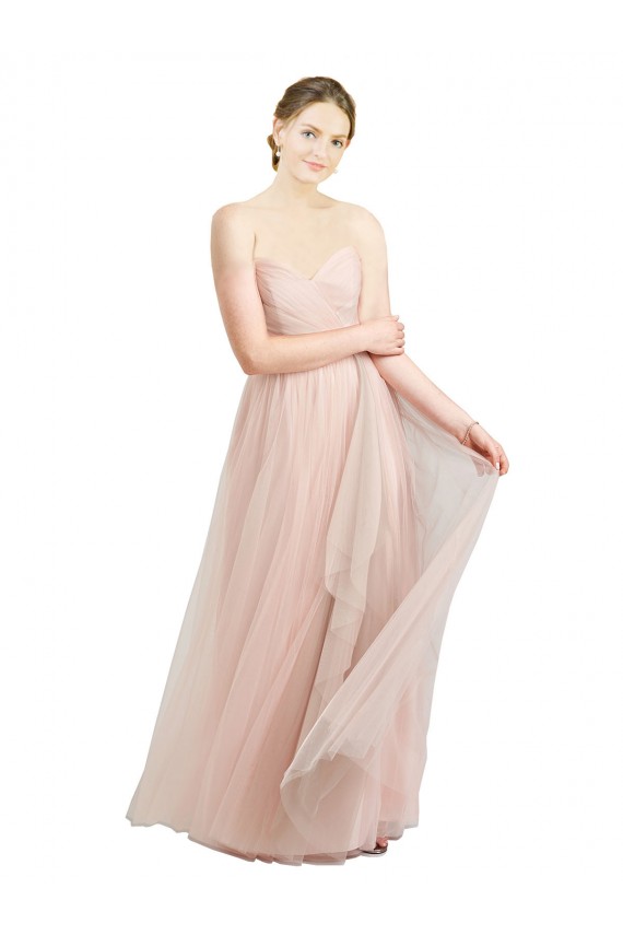 Site de Comprimento Chão Sem Mangas Tule Rosa Linha A Sem Mangas Amor Vestidos de Madrinha