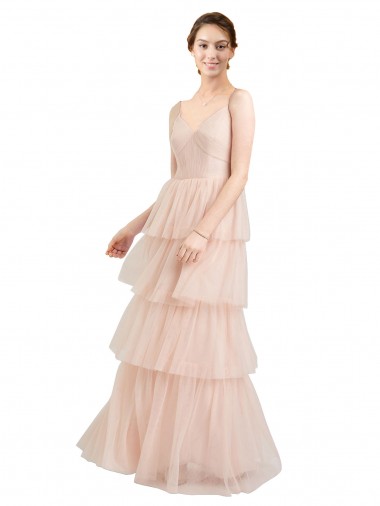 Site de Comprimento Chão Sem Mangas Tule Rosa Linha A Vestidos de Festa / Vestidos de Madrinha