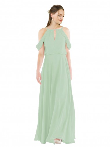 Site de Comprimento Chão Sem Mangas Chiffon Sábio Bainha Vestidos de Madrinha